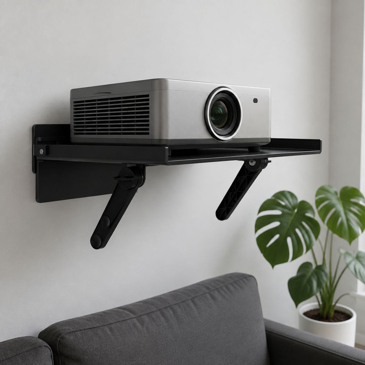 Estante de proyector de pared sin necesidad de taladrar, ángulo ajustable, cables ocultos