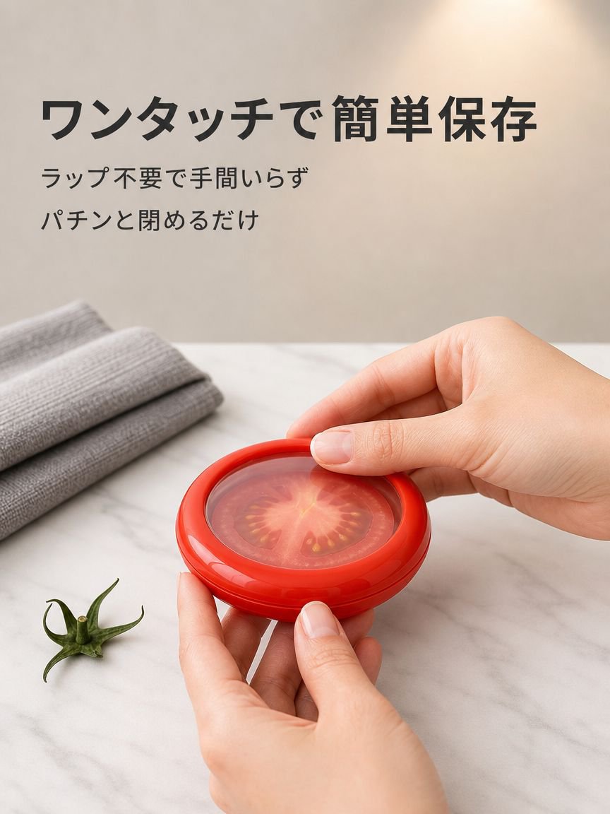 果物と野菜を半分に切った食品保存容器