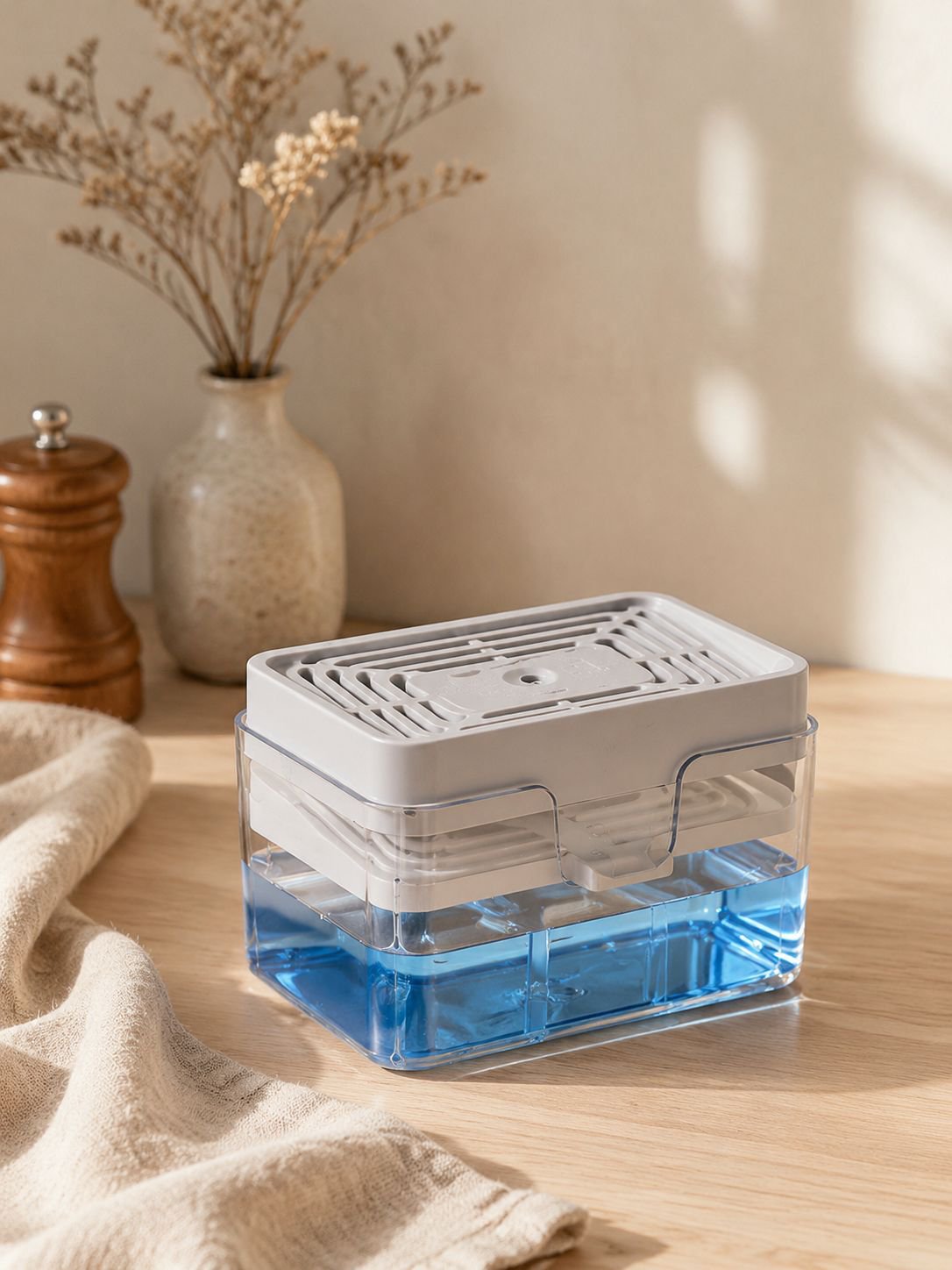 Press-and-Clean Soap Dispenser Brush