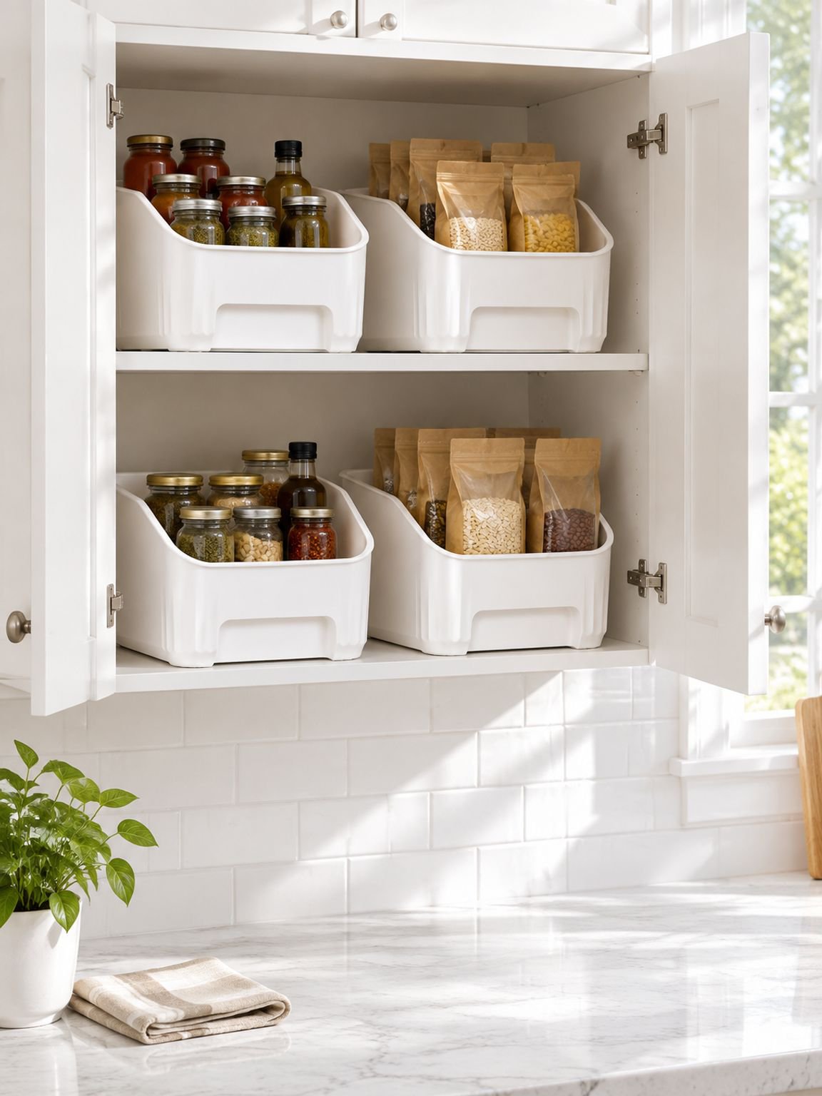 Multi-purpose cabinet organizer for snacks, spices, and bathroom essentials