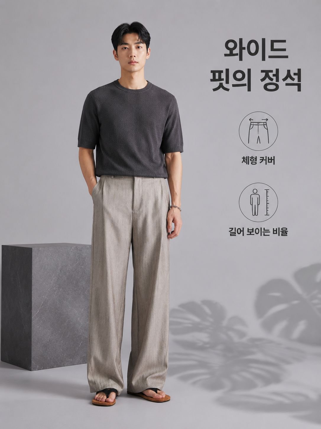 올드머니 스타일 드레이프 와이드핏 캐주얼 슬랙스