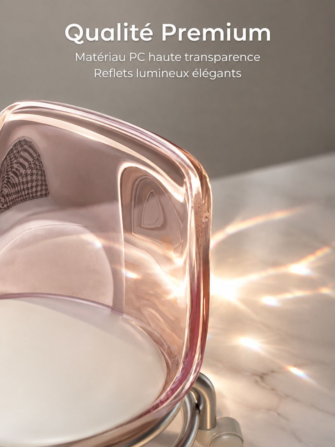 Vue de face du tabouret transparent pour enfant à roulettes
