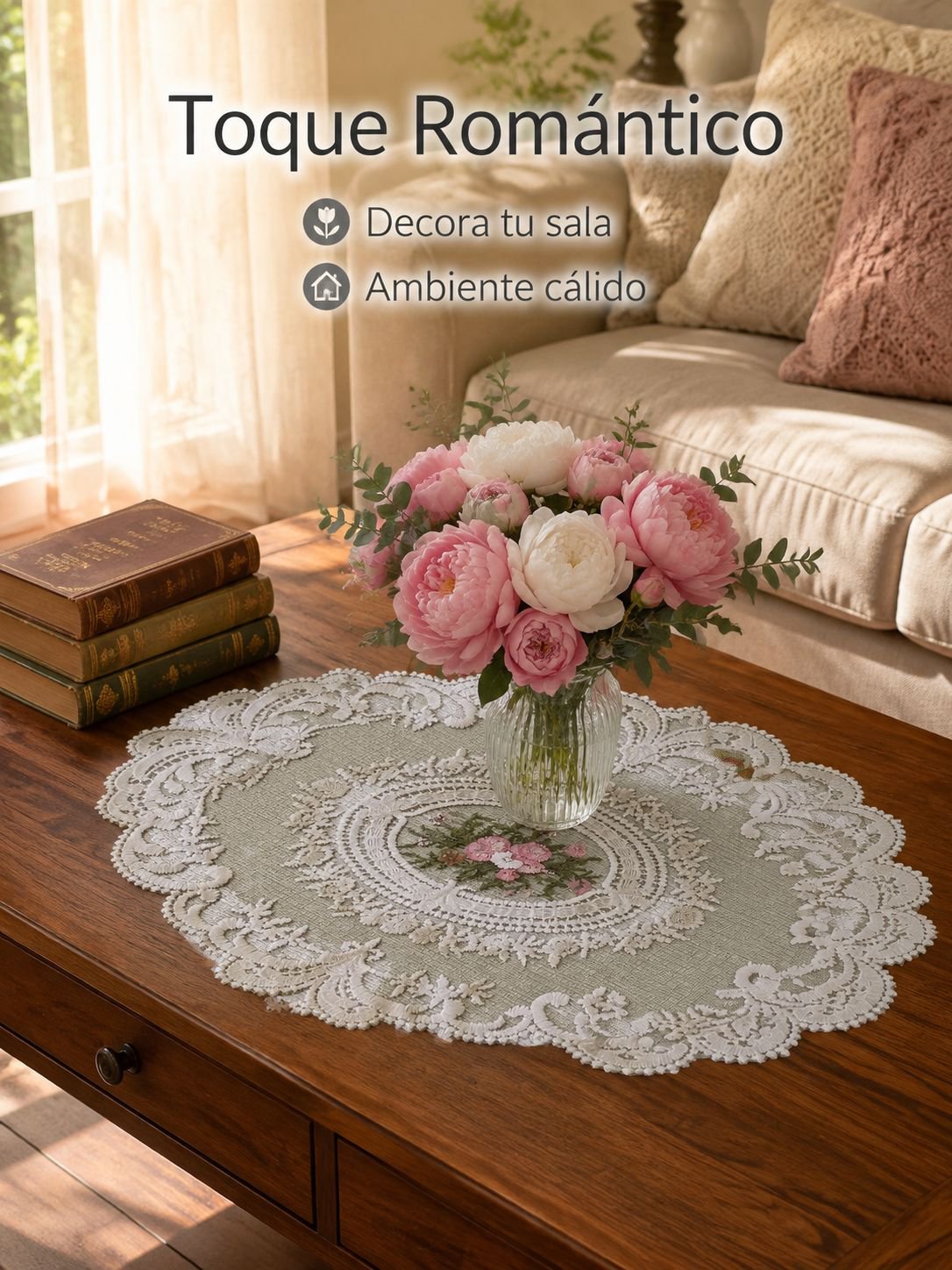 Mantel individual de encaje francés sobre mesa elegante