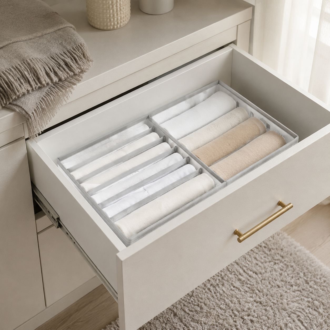 Transparent PP board washable wardrobe drawer organizer, underwear and panty compartment, large 8-co