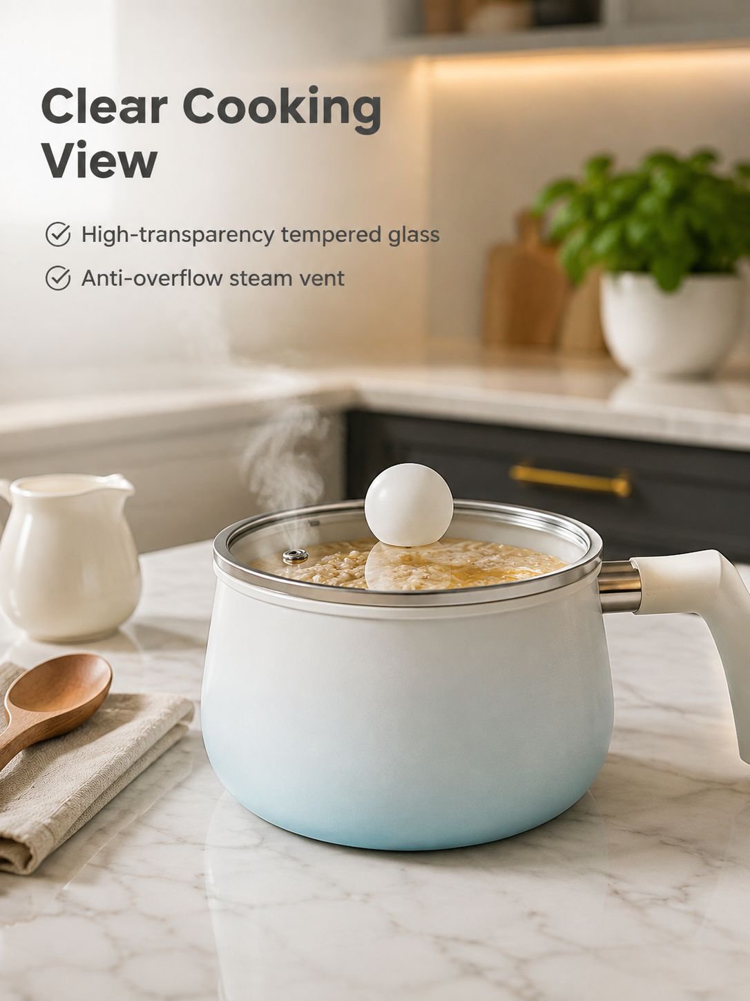 Fluorine-Free Gradient Blue Ceramic Milk Pan