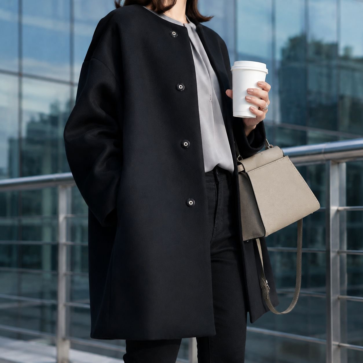 Chaqueta de lana para mujer, color sólido, ajuste suelto, recta, otoño e invierno