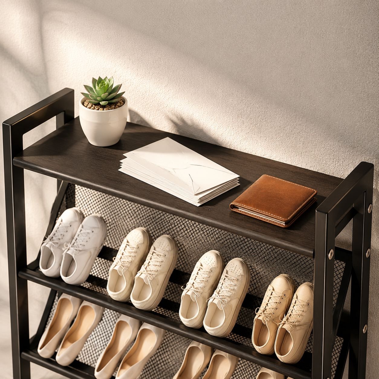 Easy assembly shoe rack for small spaces