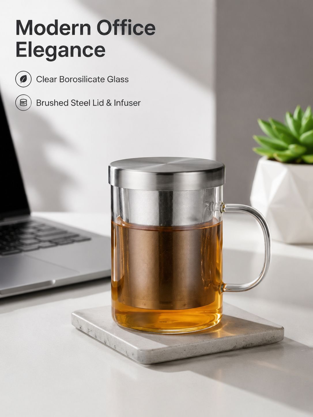 Glass Stainless Steel Filter Tea Cup