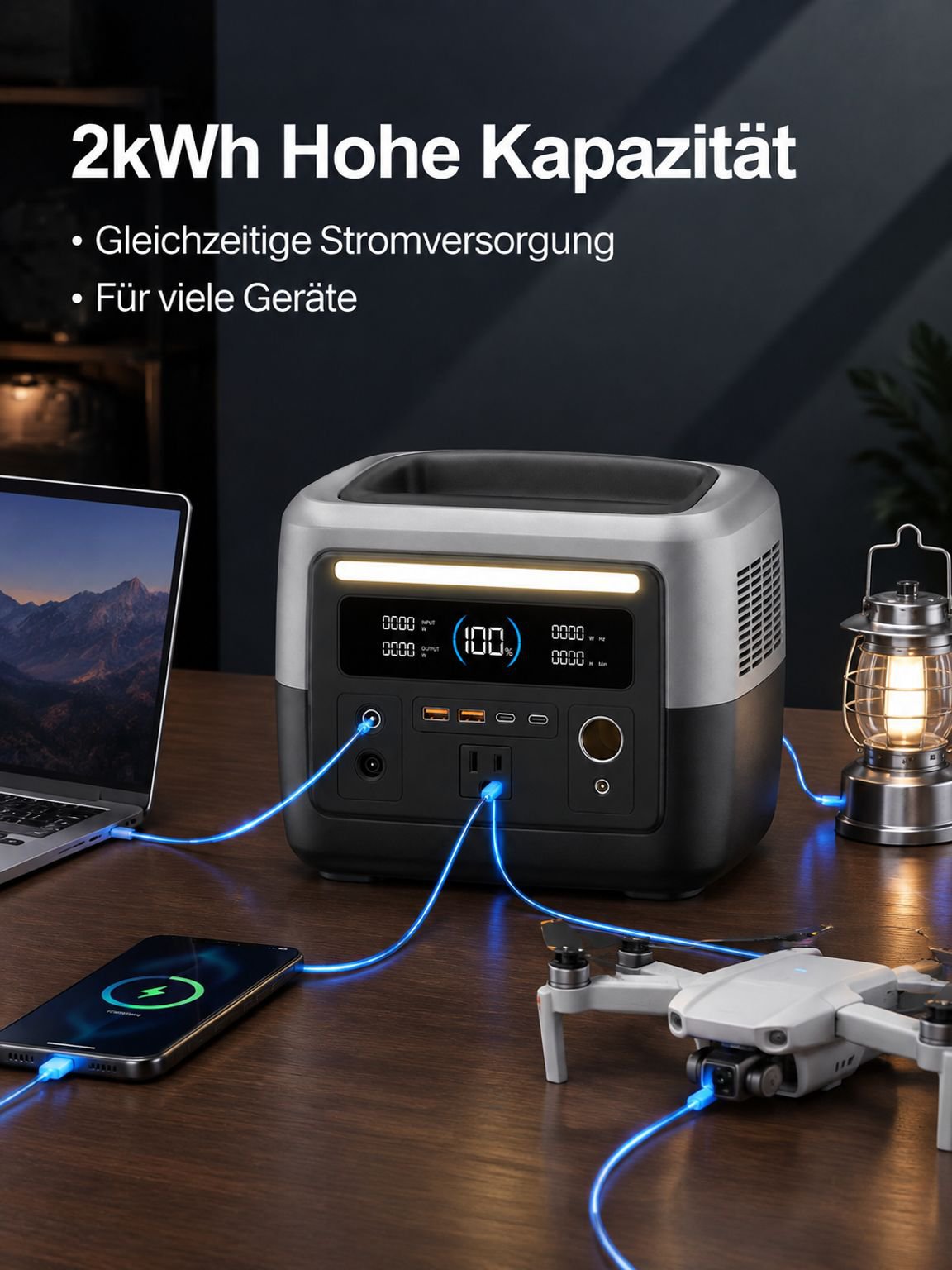Tragbare Outdoor-Stromversorgung 2 kWh 220V Hochleistungs-Notenergiespeicher