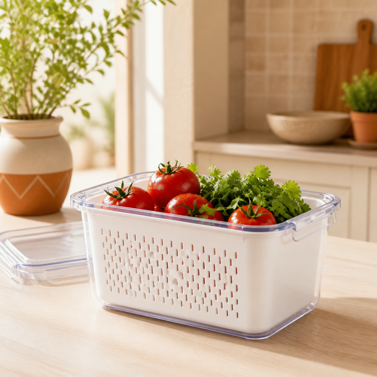 Caja conservadora con escurridor