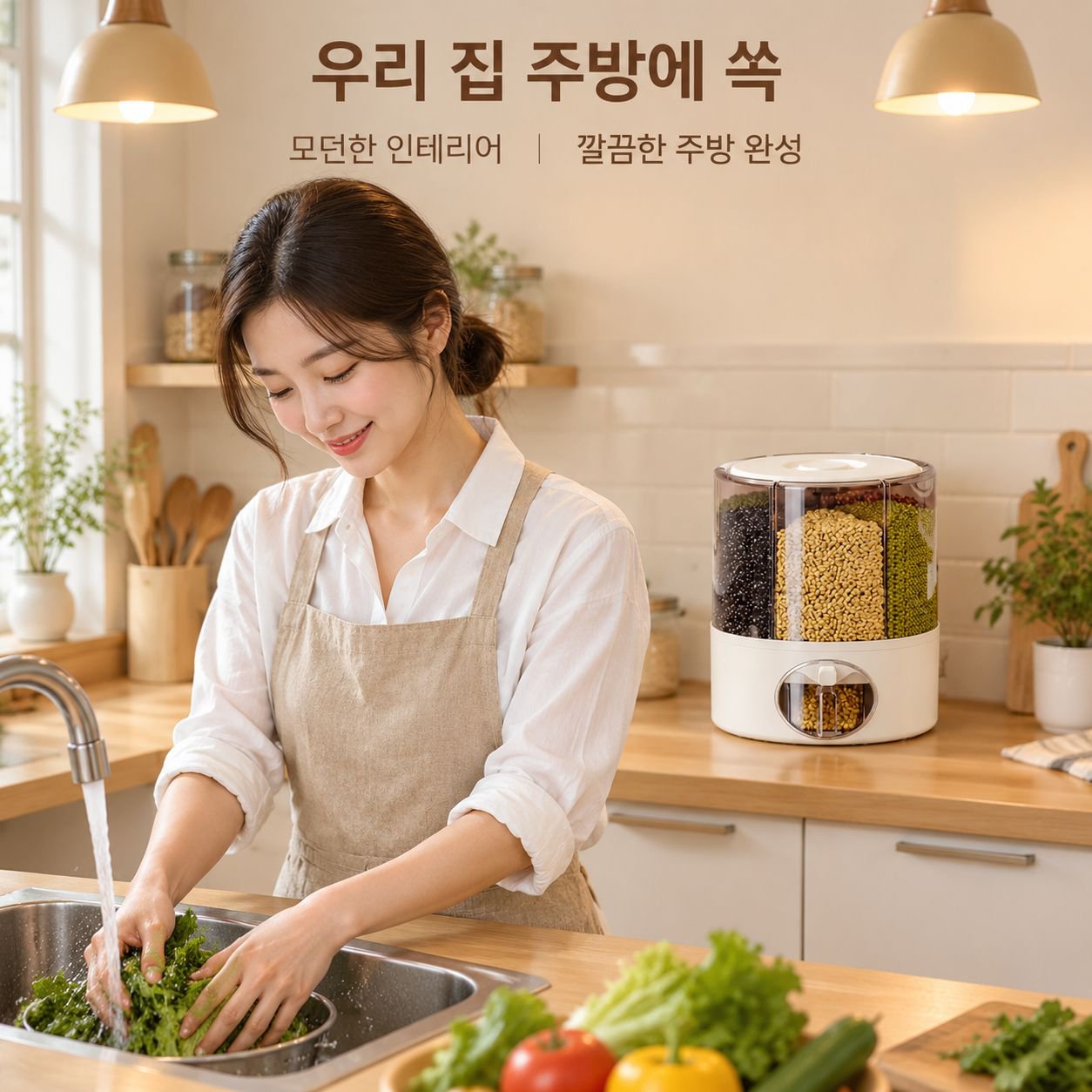 회전식 칸막이 쌀 디스펜서 (해충 및 습기 차단)