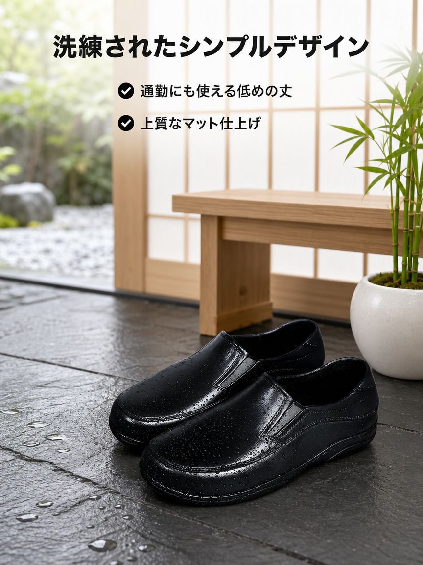 メンズ滑り止めレインシューズ 低めのおしゃれなレインブーツ 耐摩耗キッチン作業靴