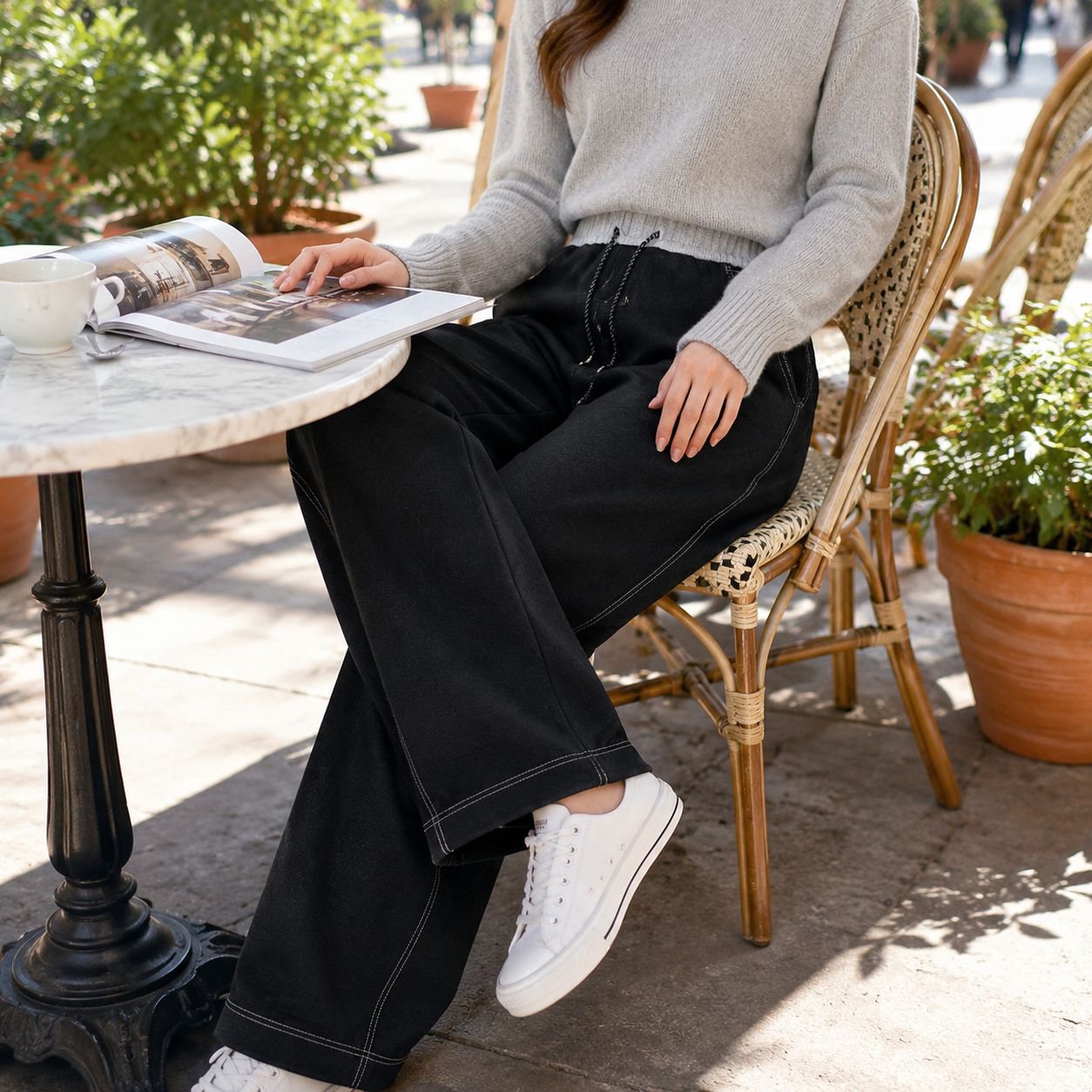Pantalones denim chinos rectos de ajuste ancho y delgado