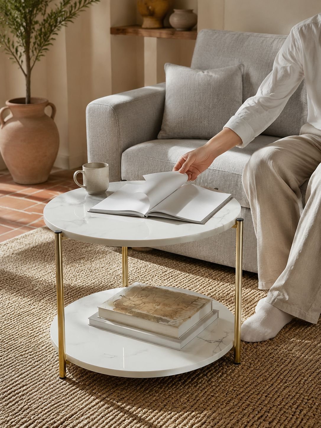 Sofá minimalista, mesa de centro para sala de estar