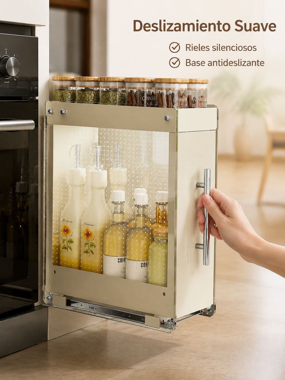 Estante de especias extraíble para cocina, estante de almacenamiento de pared