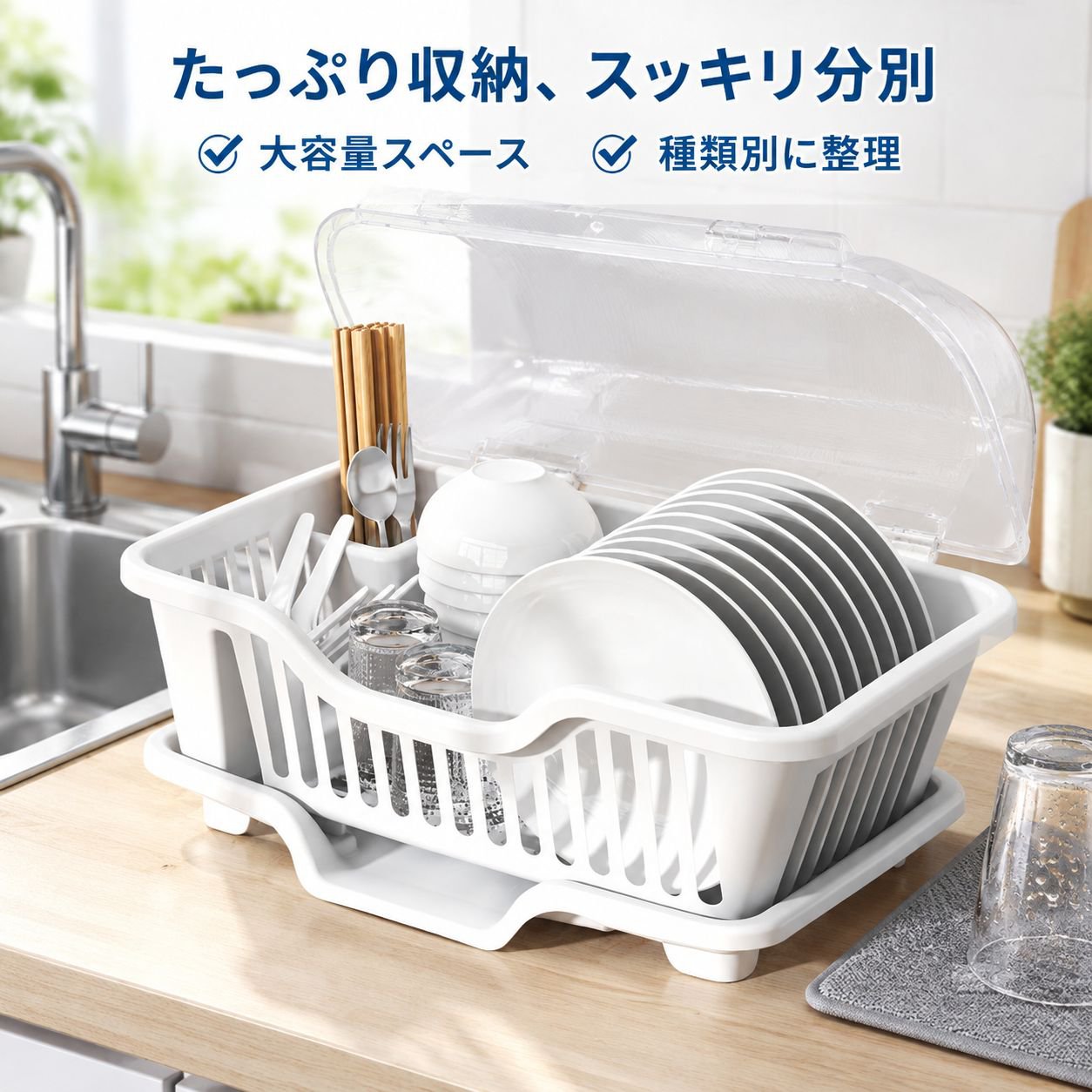 プラスチック製キッチンカウンター用食器ラック