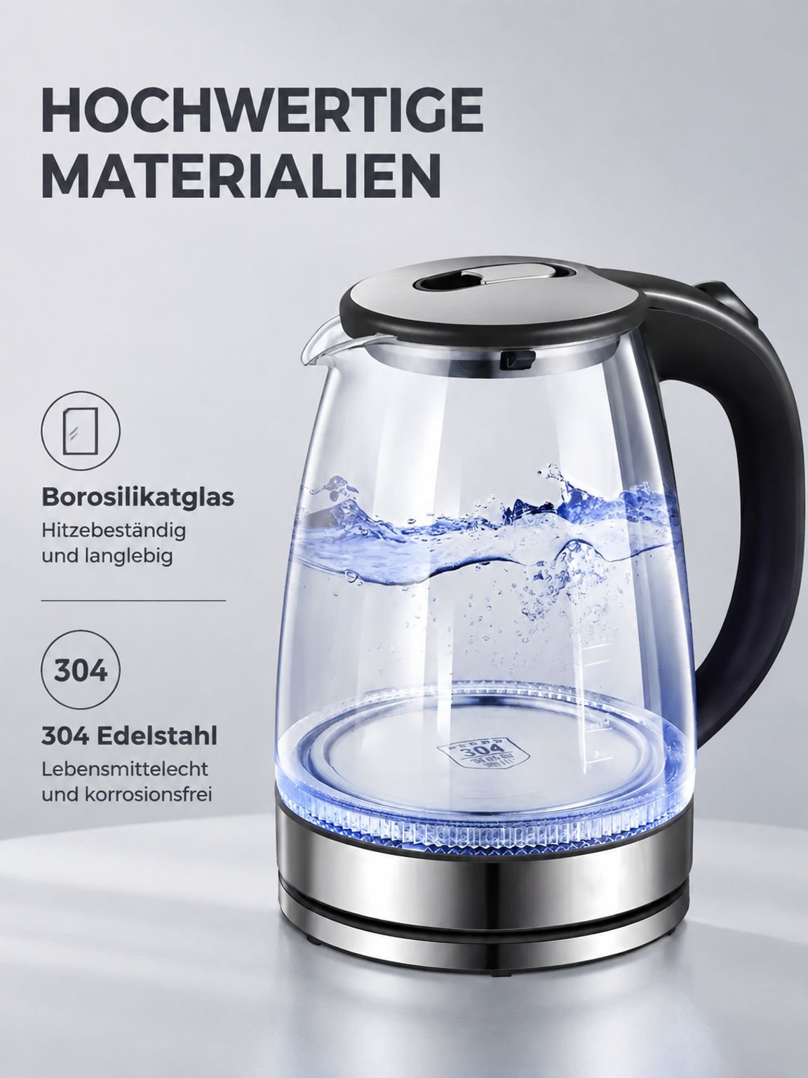 Glas-Wasserkocher mit Trockenlaufschutz
