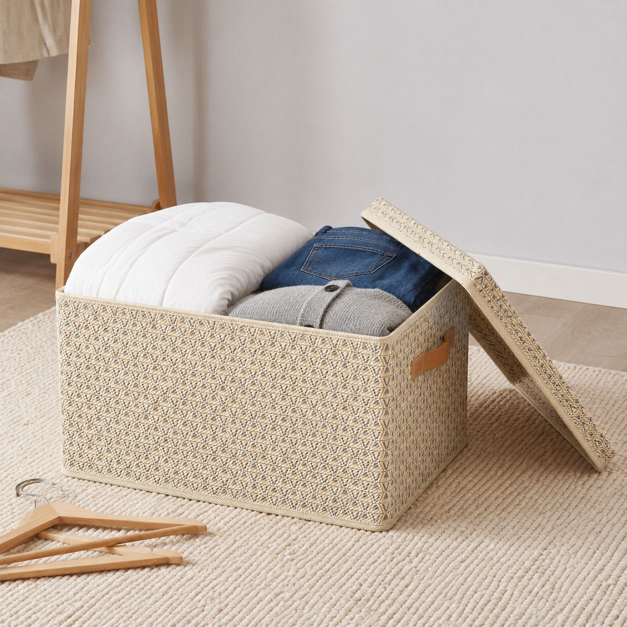 Boîte de rangement pliable avec couvercle pour pantalons et couettes