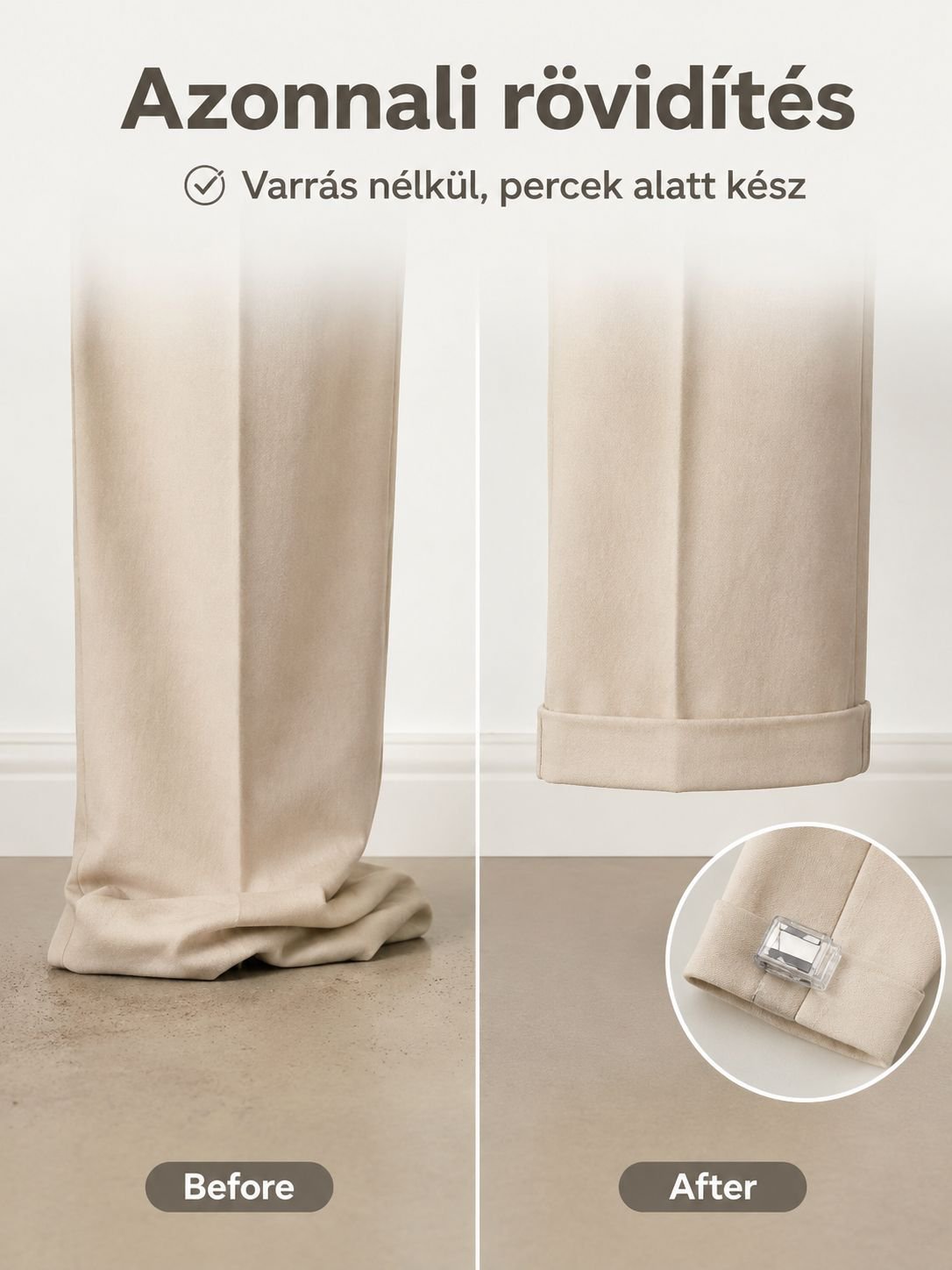 Egyszerű nadrágrövidítés csattal