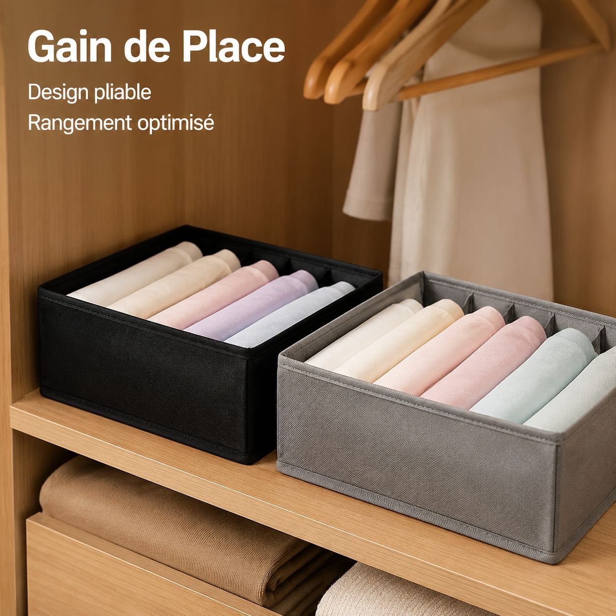 Boîte de rangement pliable et compartimentée pour chaussettes et sous-vêtements