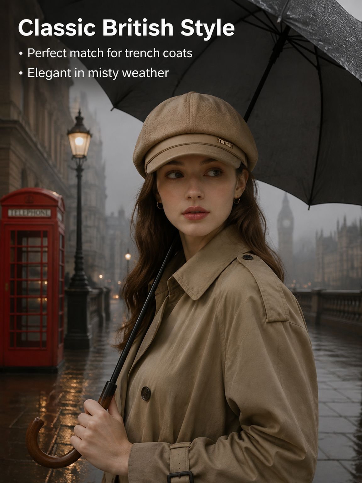 Women’s British Retro Solid Color Newsboy Painter Cap