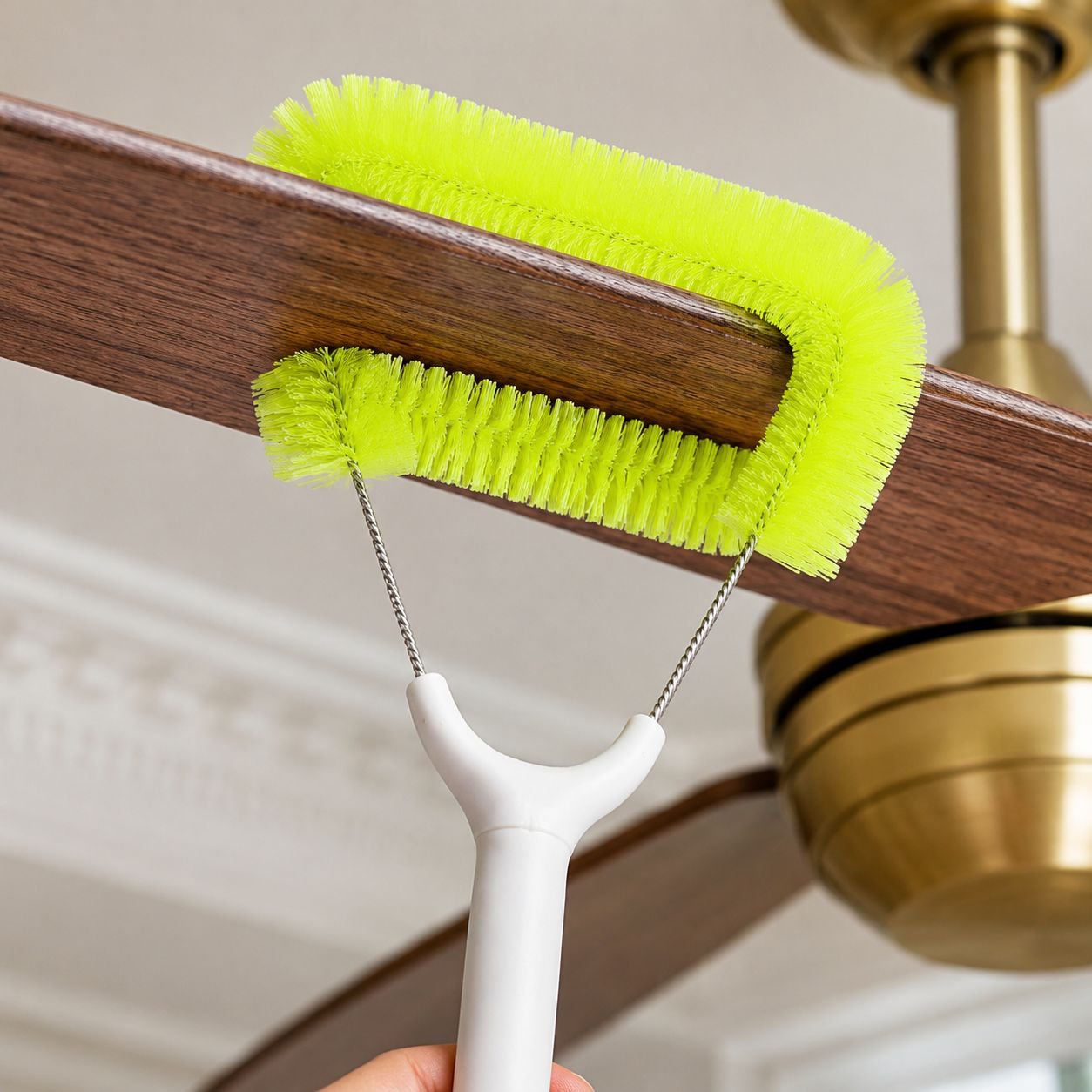 Soft long-bristle fan cleaning brush with ergonomic handle