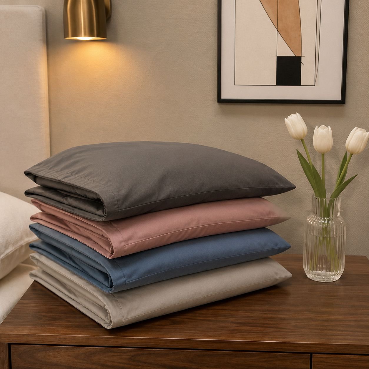 48x74 Simple Home Pillowcase, Washed Cotton, Brushed, Solid Color Pillowcase