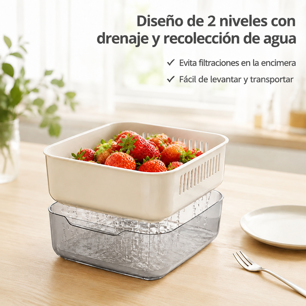 Cesta multifuncional de lavado y escurrido extragrande de doble capa