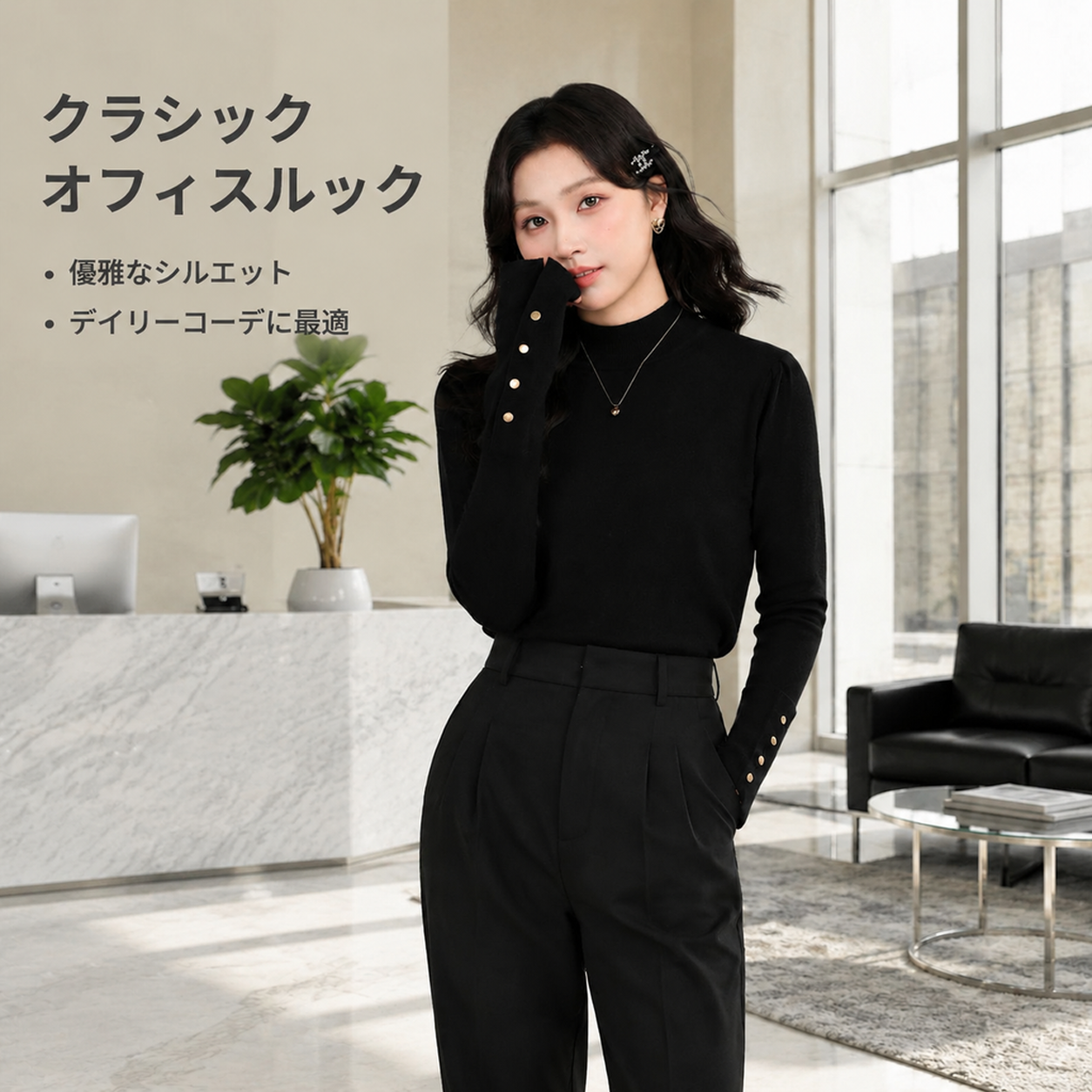 シンプルフレンチグレー女性用ハイネックニットインナー