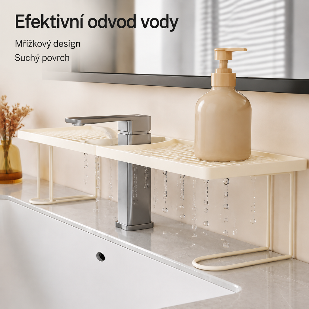 Odkapávací stojan na baterii dřezu a toaletní potřeby