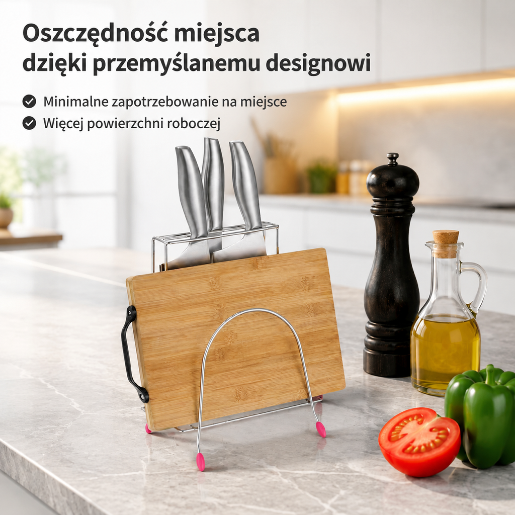 Podwójny stojak do przechowywania desek do krojenia i noży