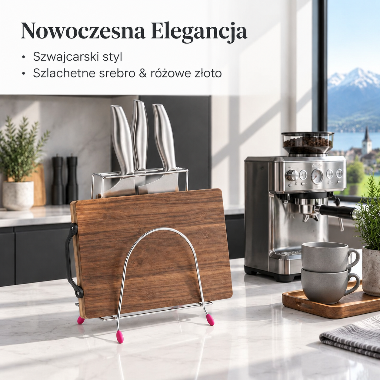 Podwójny stojak do przechowywania desek do krojenia i noży