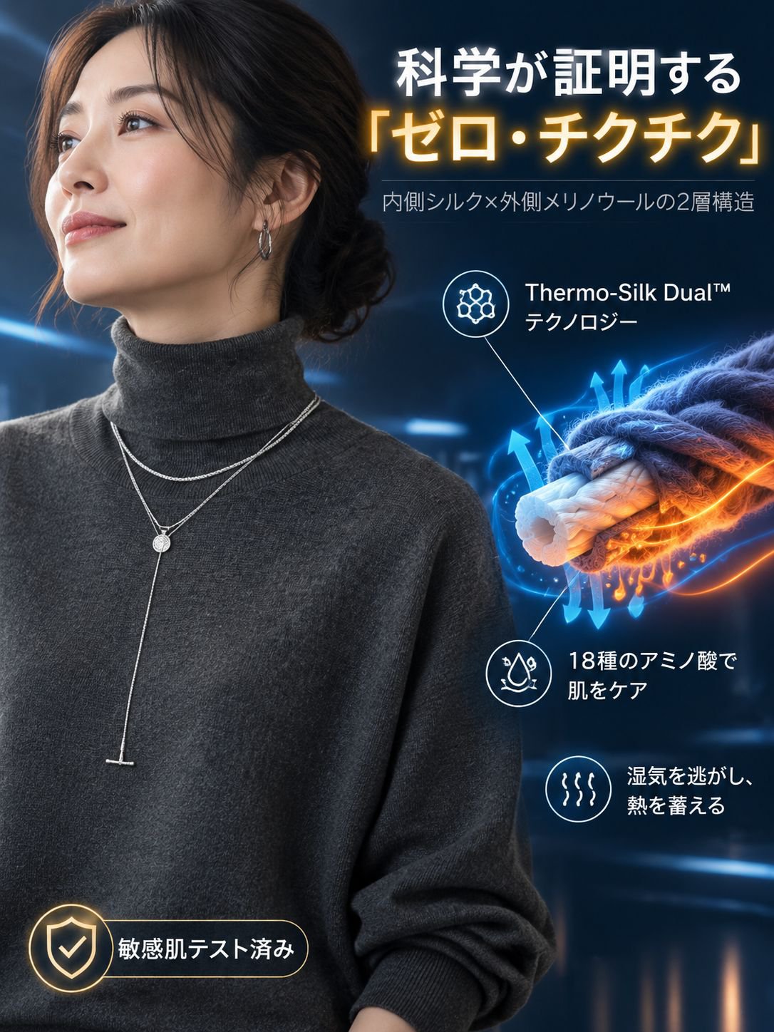 【2026秋冬・極上のとろみ感】シルクウール ハイネックニット プルオーバー レディース 敏感肌 チクチクしない 洗える 