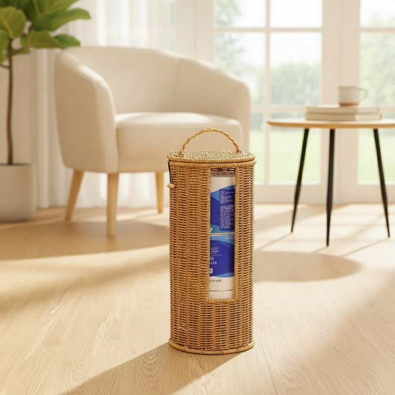 Lidded Imitation Rattan Storage Barrel Hotel Homestay Bathroom Towel Basket