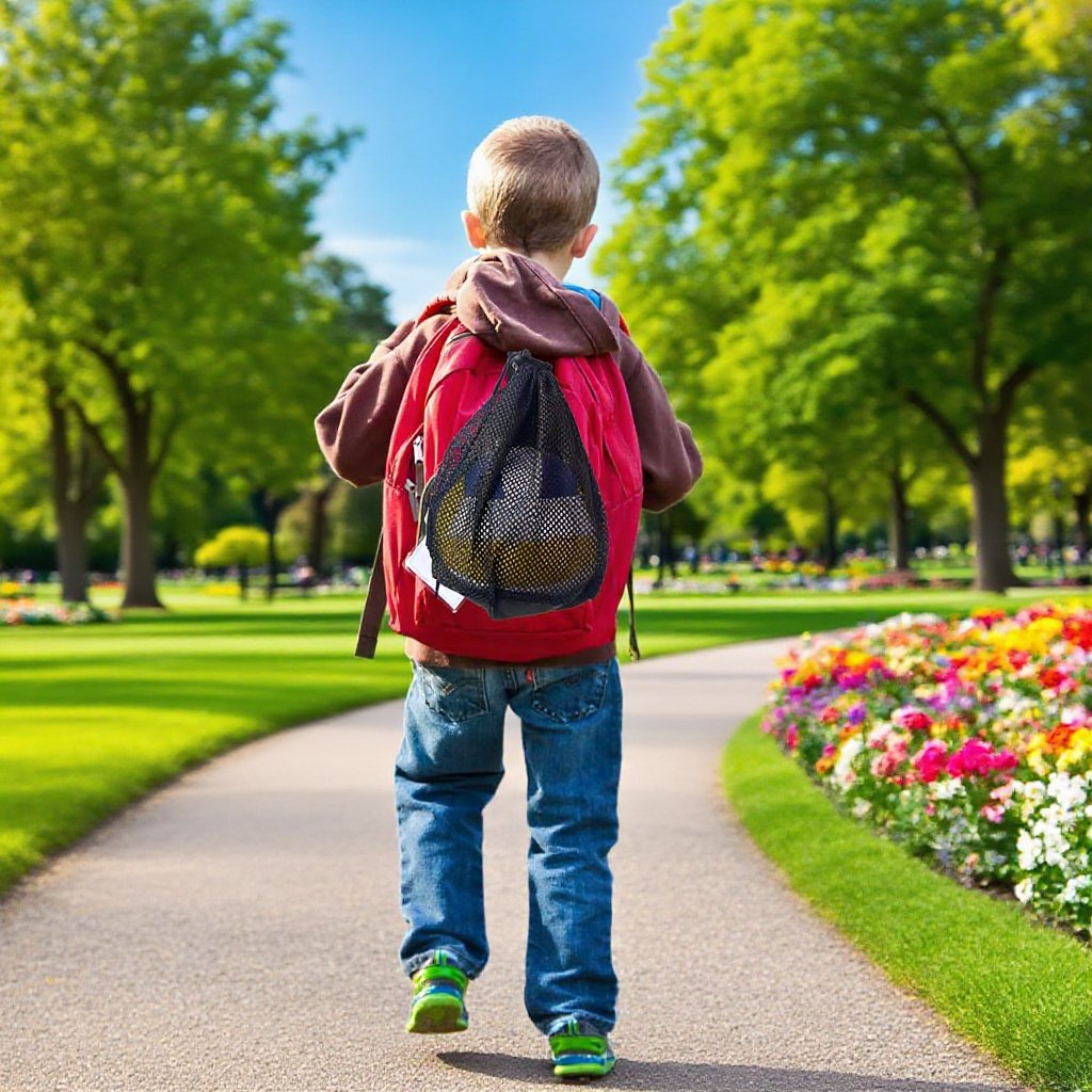 운동장에 놓인 농구 그물 가방