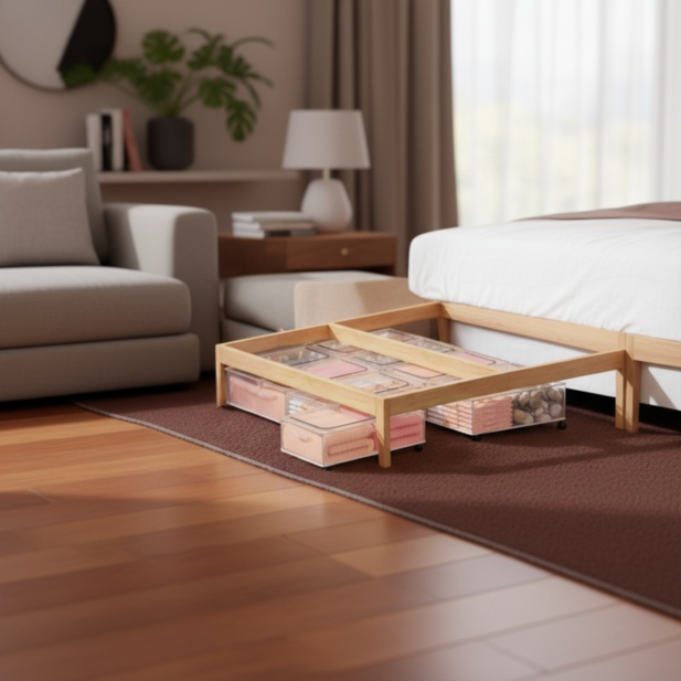 Rangement pratique sous le lit avec roulettes faciles à déplacer