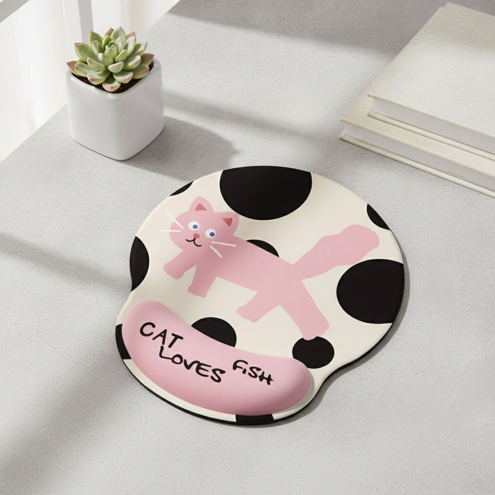 Pink cat wrist rest mouse pad office mouse pad cartoon illustration rubber soft pad non-slip compute