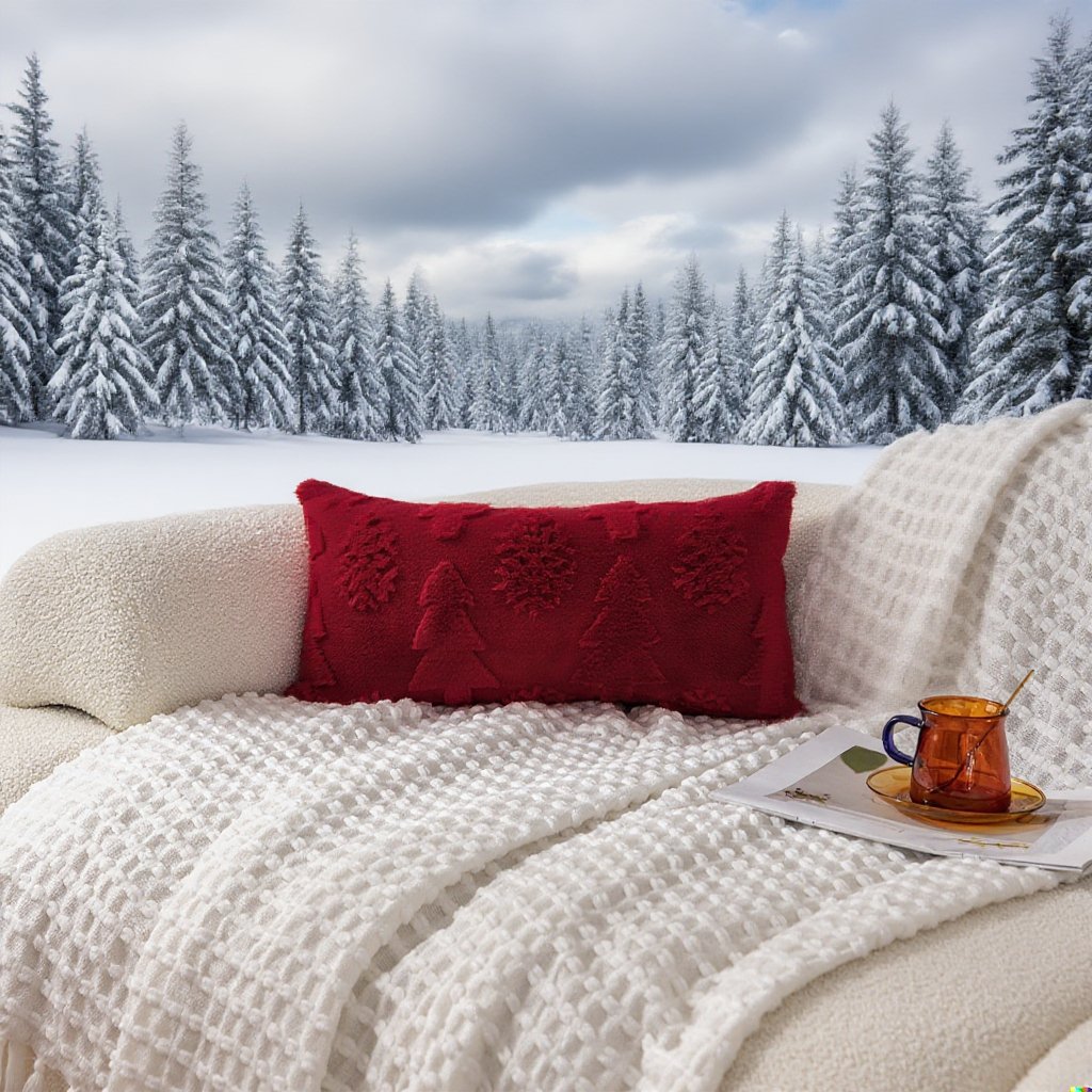 客廳沙發聖誕樹抱枕套擺放示意