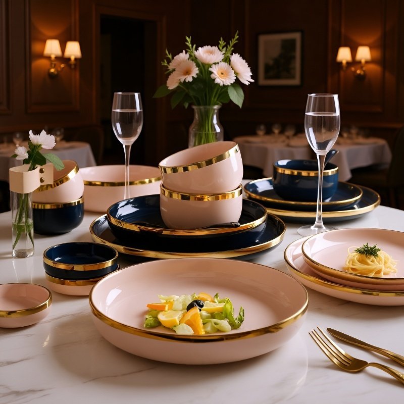 歐式豪華金邊設計陶瓷餐具套裝