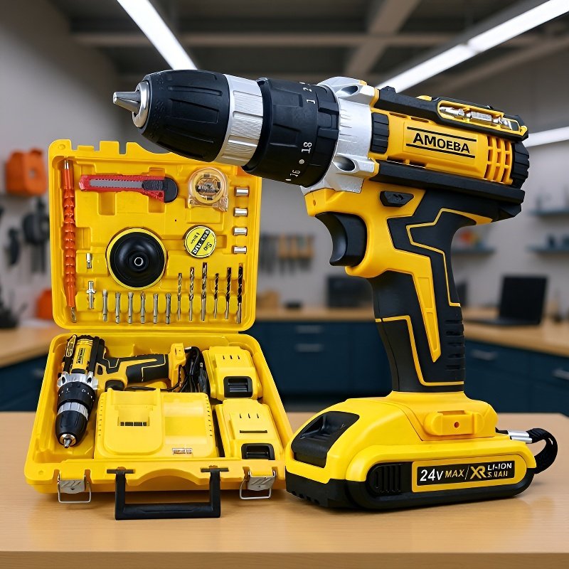 24V gelbes kabelloses Werkzeugset mit Akku-Bohrmaschine und Handwerkzeugen