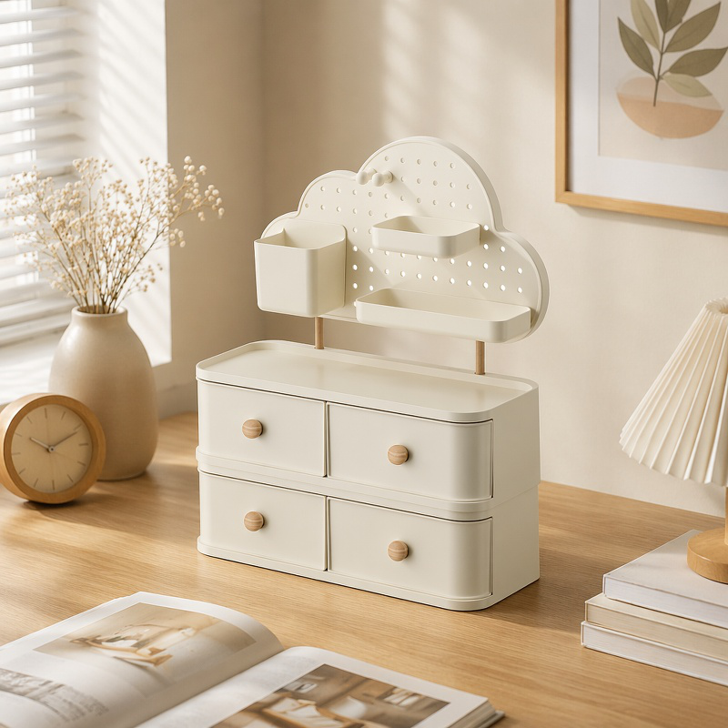 Space-saving desktop storage solution with stylish design
