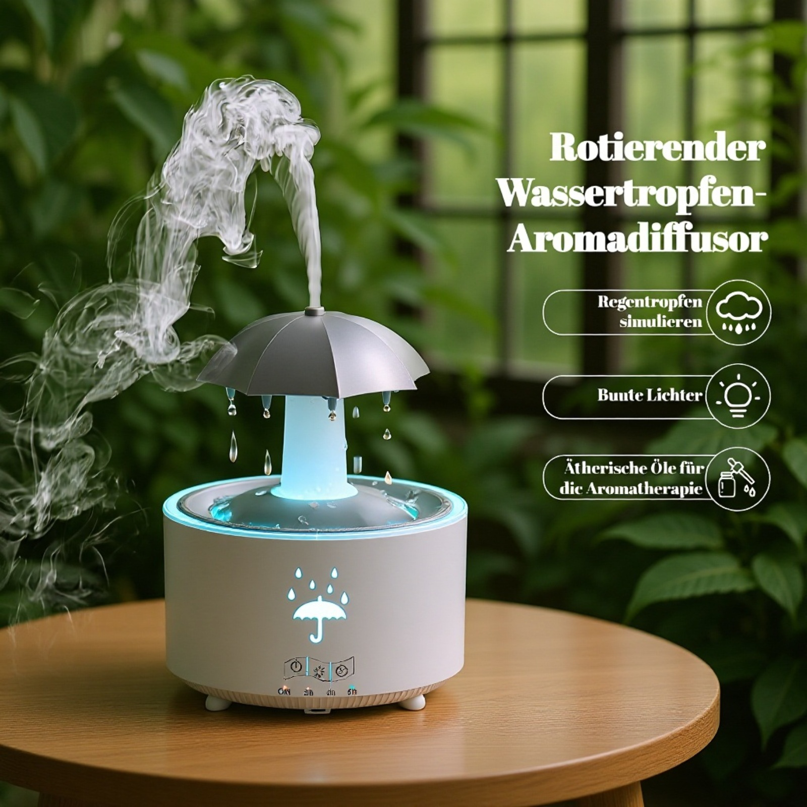Multifunktionale Aromatherapie-Maschine mit drehenden Regentropfen und farbigem Licht für Zuhause