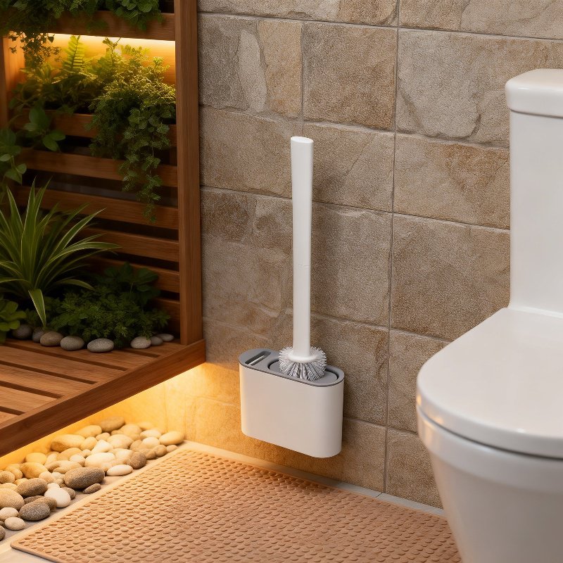 Bathroom Wall Mounted Toilet Brush Set, 2 Brushes & 1 Holder, Flexible Cleaning