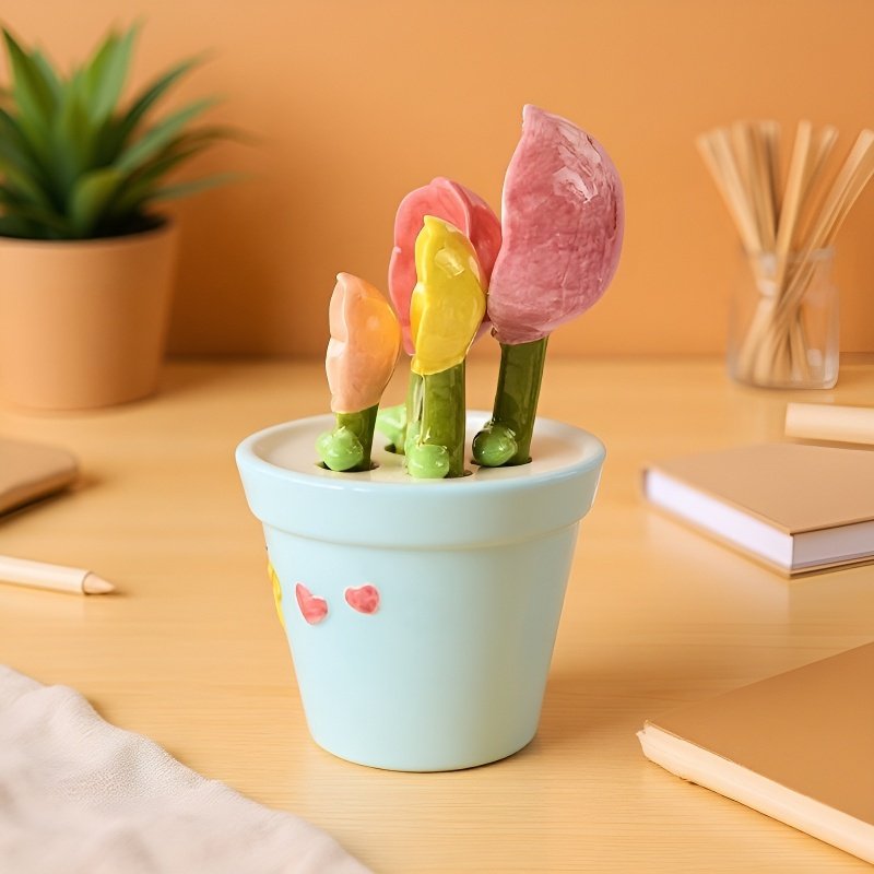 Kuchyňská keramická lžička s motivem květiny a motýla na pečení