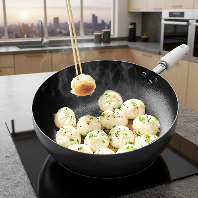 Uncoated Household Iron Deep Frying Pan