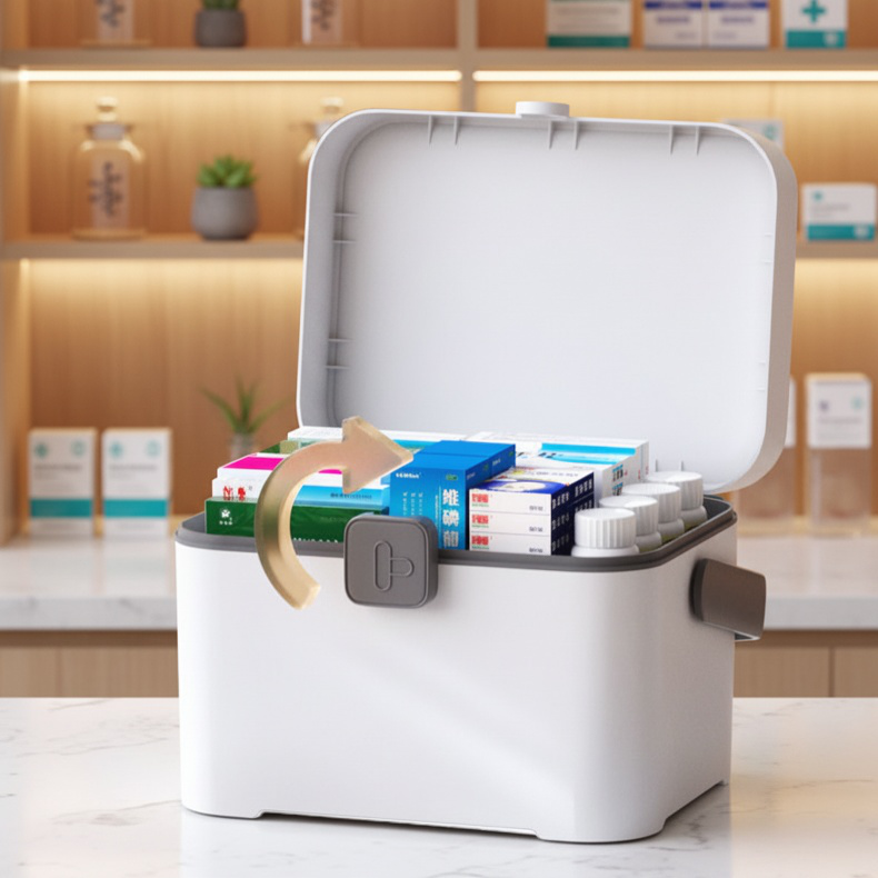 Portable Double-Layer Multifunctional Medicine Box for Home Use
