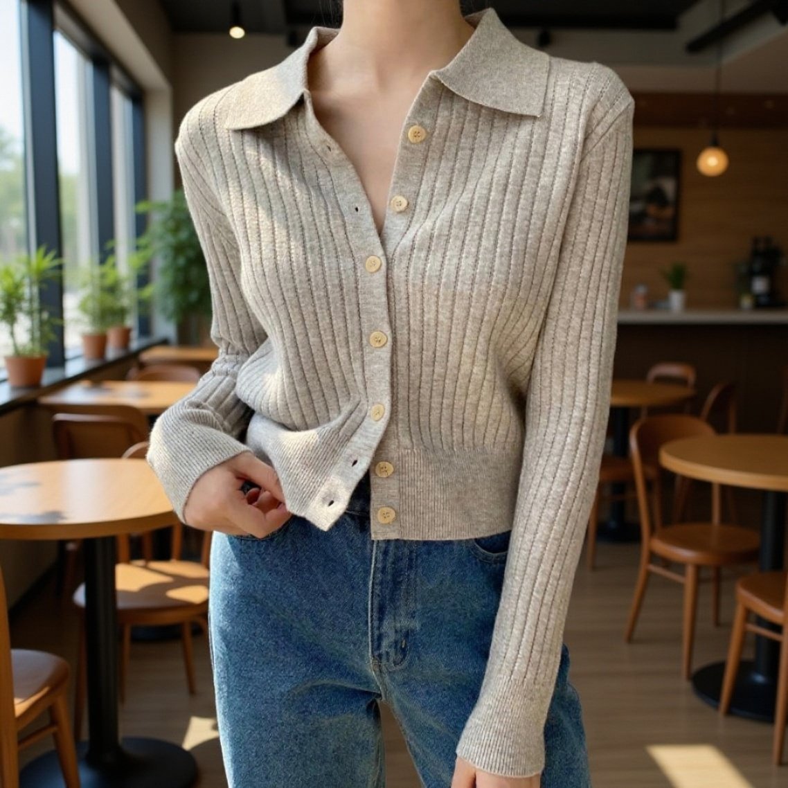 여자 긴팔 니트 카디건+문예 감성 출퇴근 니트 상의