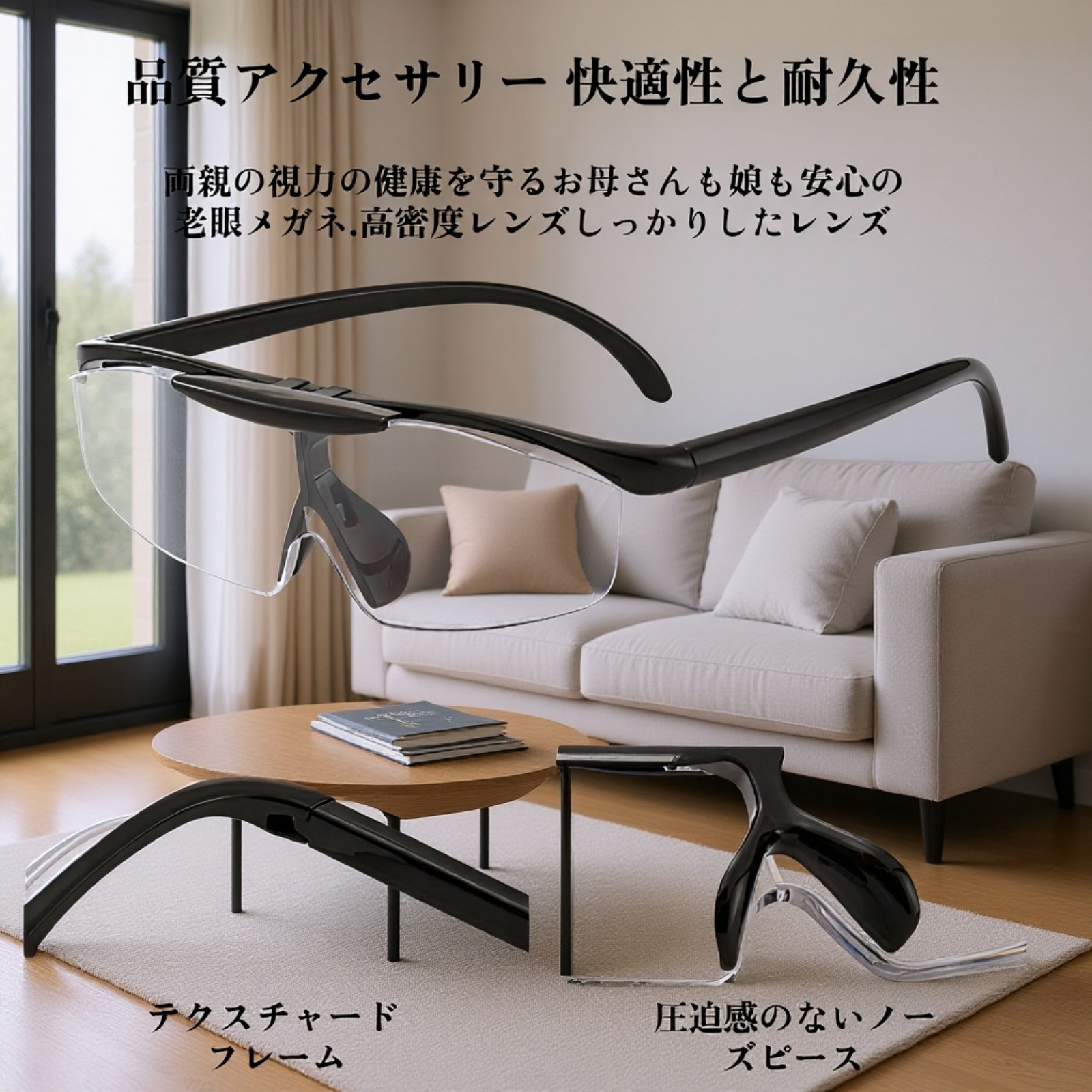 老眼鏡 拡大1.0-3.0倍 ブルーライトカット 遠近両用