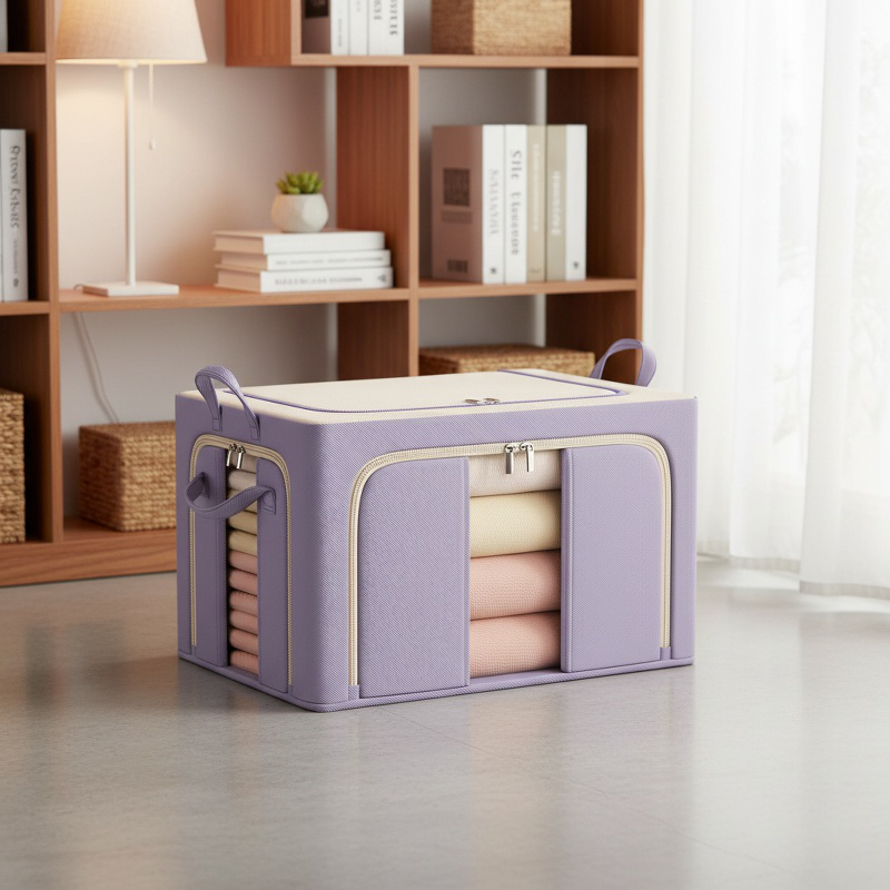 Dreiseitig zu öffnende faltbare Aufbewahrungsbox mit Stahlrahmen, ideal für Futons