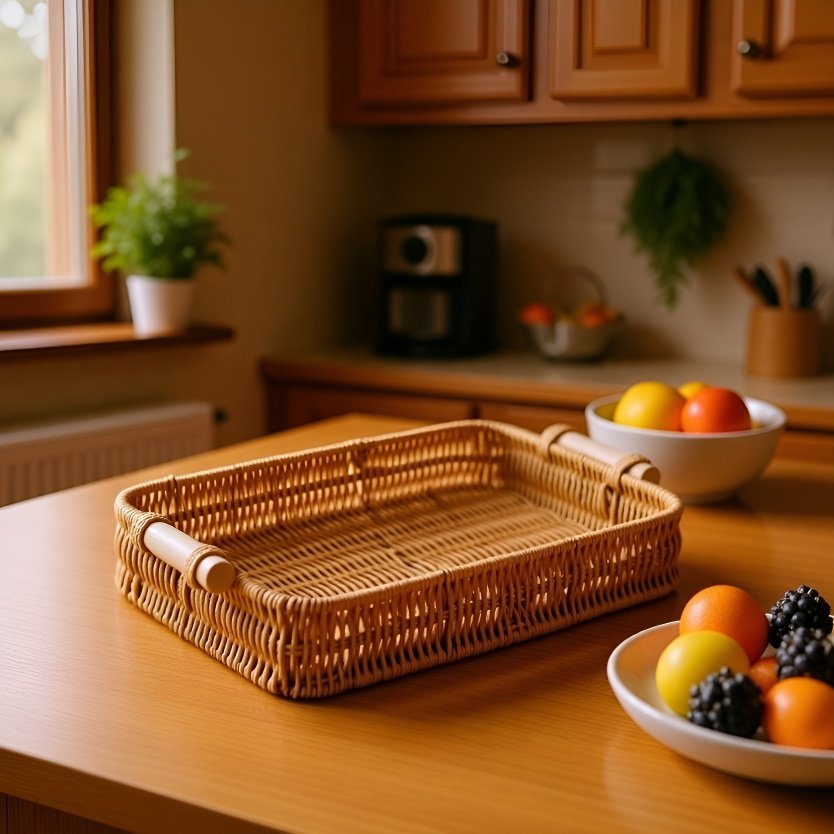 Cesta de almacenamiento rectangular de ratán para cocina